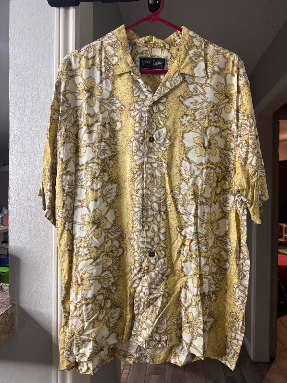 OP Men’s Yellow and White Floral Button-Down Shirt